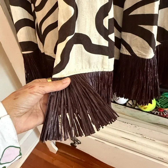 ANTONIO MELANI Style Somers Swirl Print Linen Blend Straw Trim Two Piece sz 0 - Picture 4 of 7